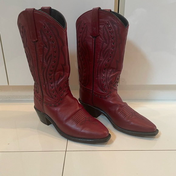 Women's Red Leather Cowboy Boots - Picture 1 of 5